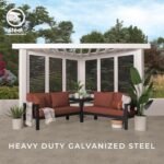 Ridgedale 8 Ft. X 8 Ft. White Steel Modern Cabana Pergola with Conversation Seating in Pumice - Image 2